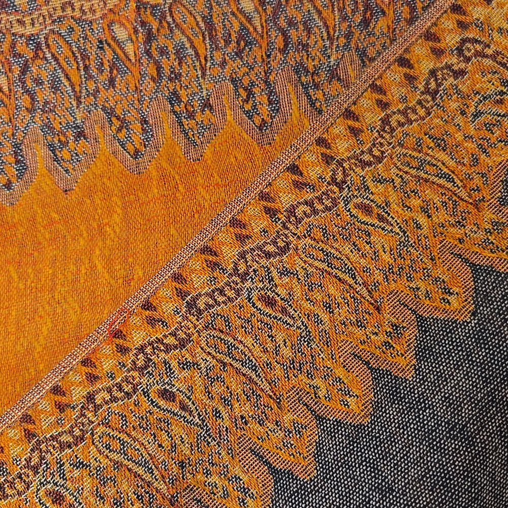 ๐งกโจ Burnt Orange Paisley Pashmina Shawl Wrap Fringe Scarf Reversible 27x77 - Picture 12 of 16